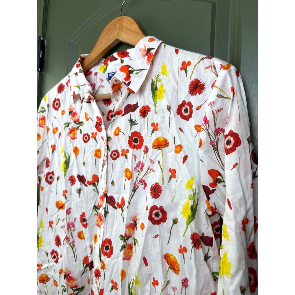 NWT Ro's Garden Copenhagen Button Up Floral Spring Shirt Red Avignon Yellow XS - Picture 2 of 5